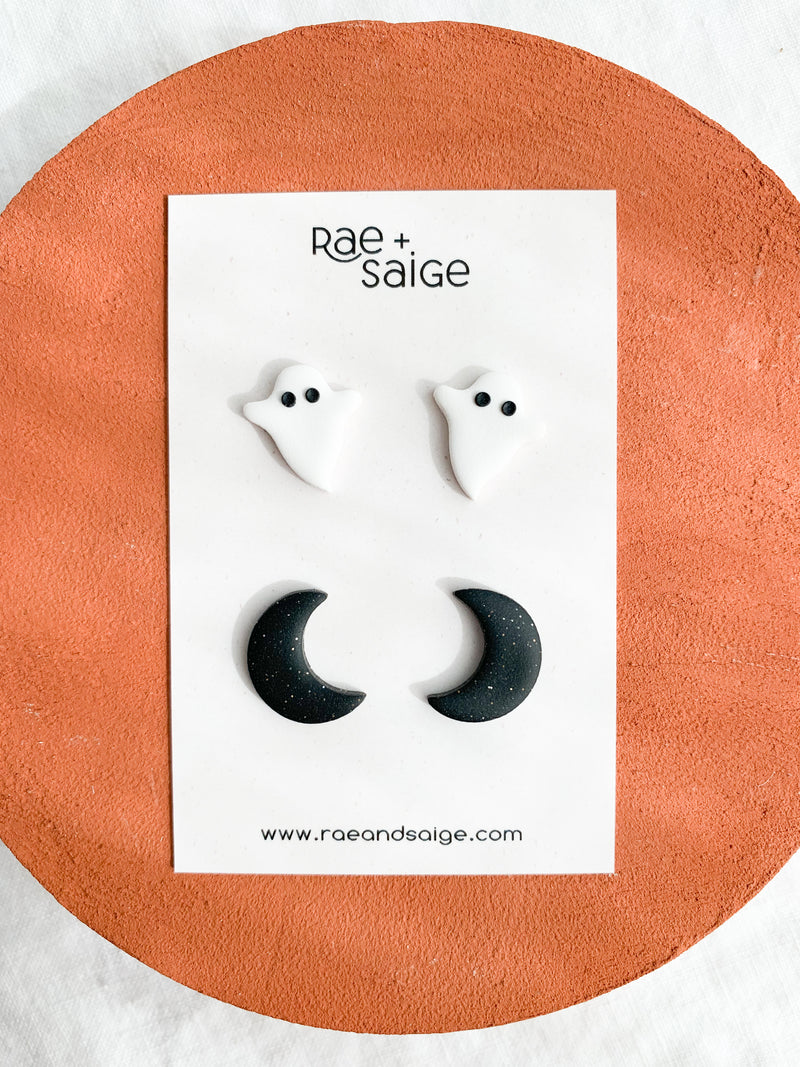 Ghost + Moon Studs